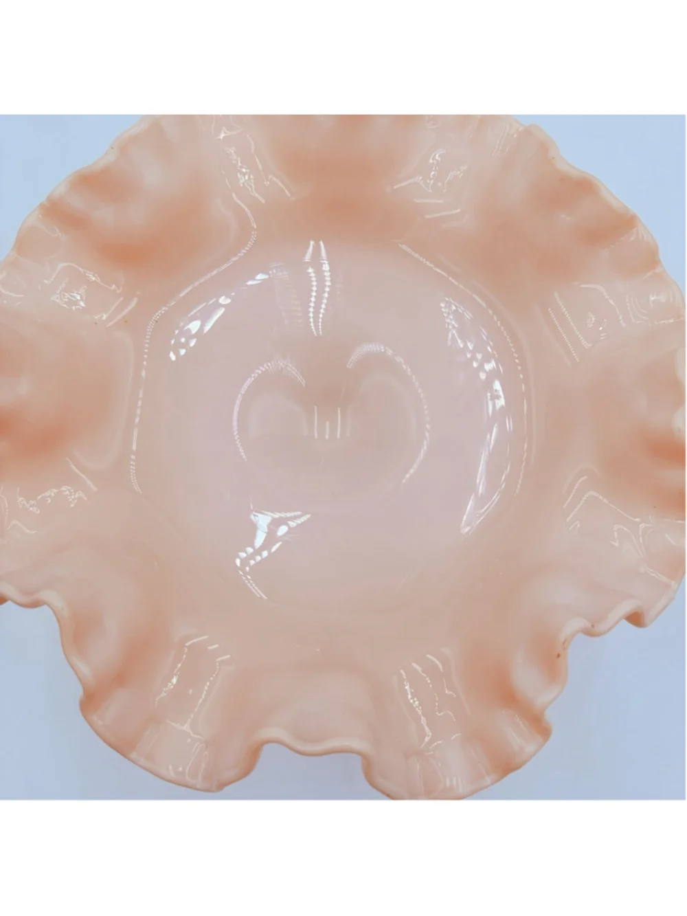 Rare FENTON Rose Pastel Pink HOBNAIL Milk Glass Ruffled Compote 3920 1954